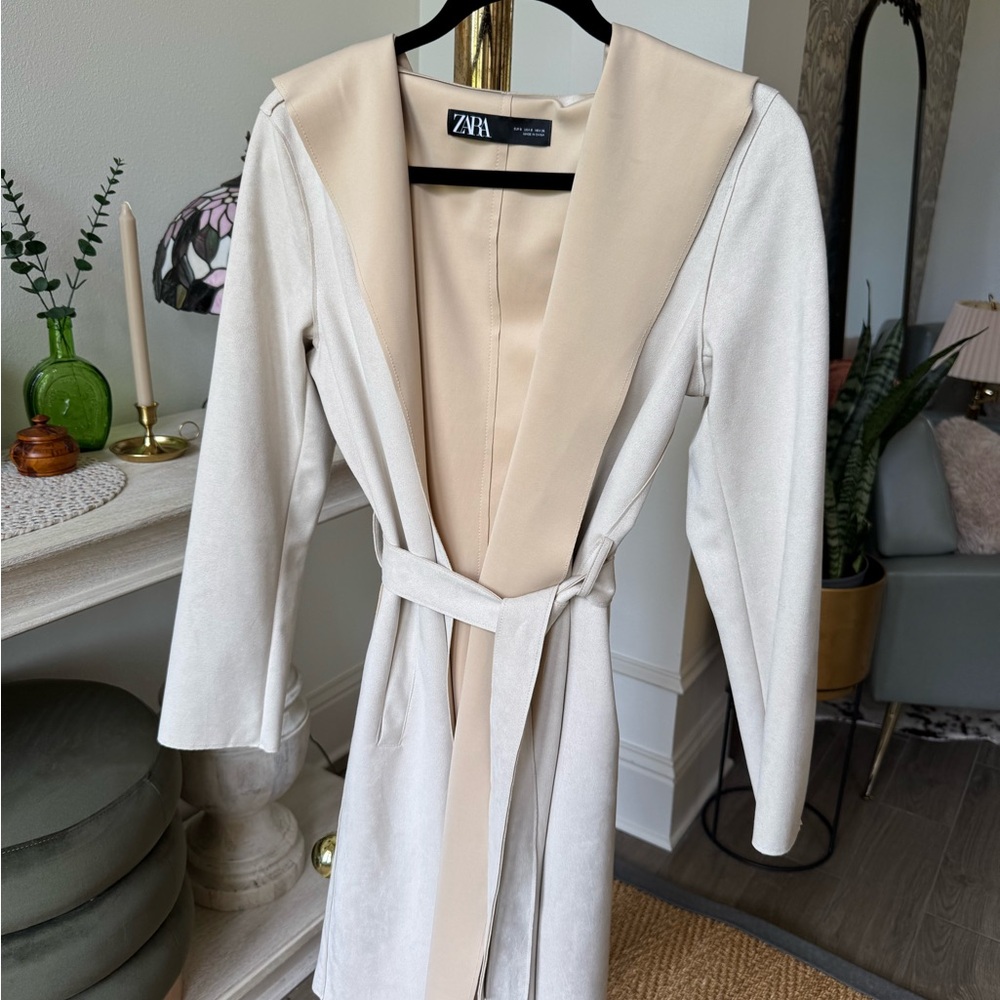 Zara Cream Belted Suede Coat